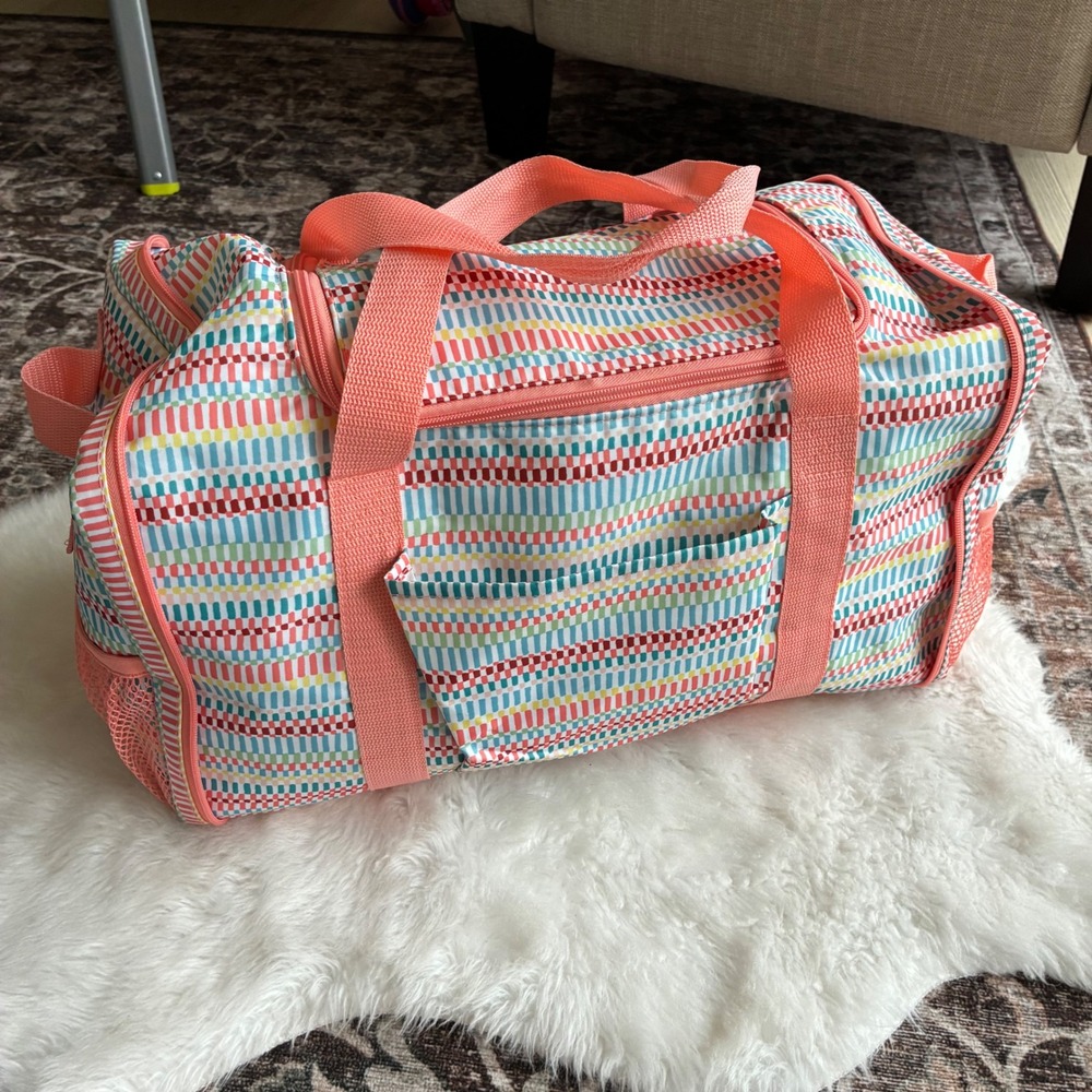 Thirty One Expandable Cooler Duffle Bag Multi-Color Orange stripe 18x10x9